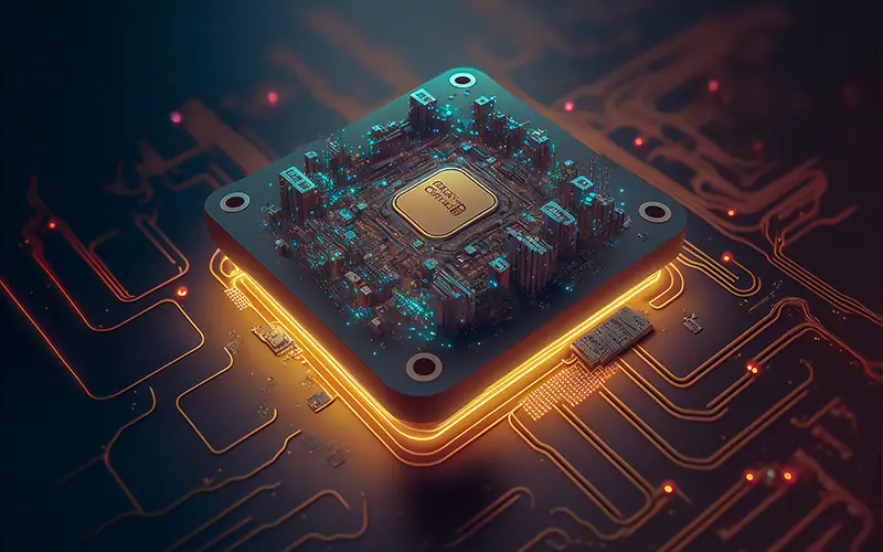 Close-up view of a GPU chip